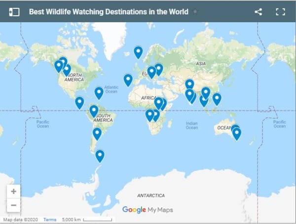 Google Map Wildlife Destinations