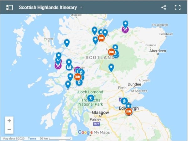 Scotland itinerary map