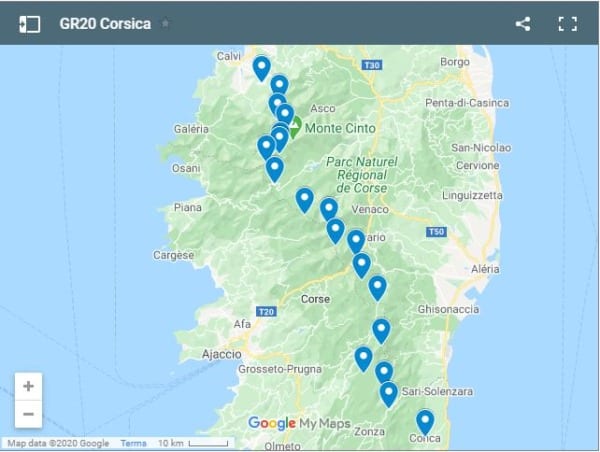 Corsica GR20 map