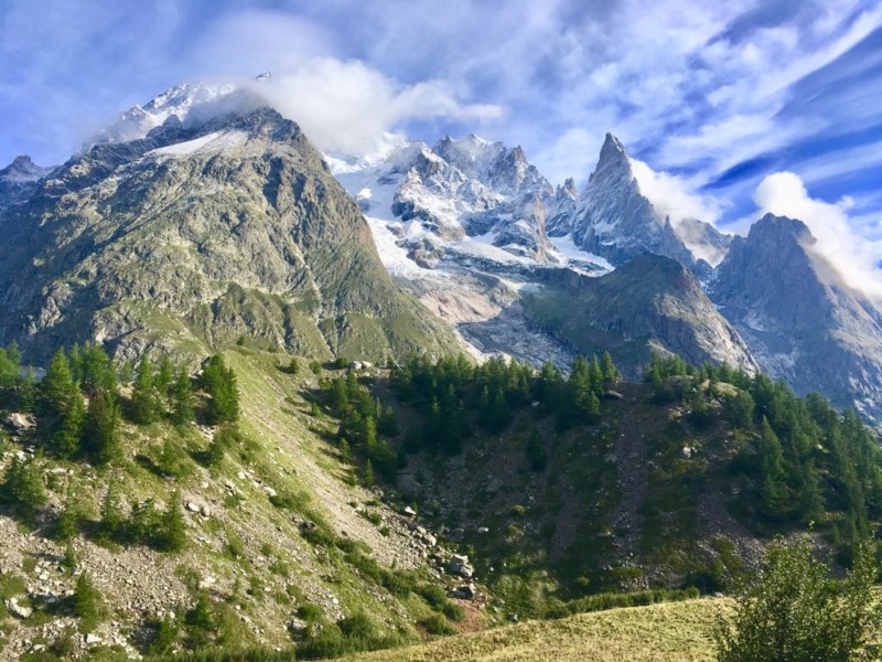 Mont Blanc and the Val Veni on a sunny day
