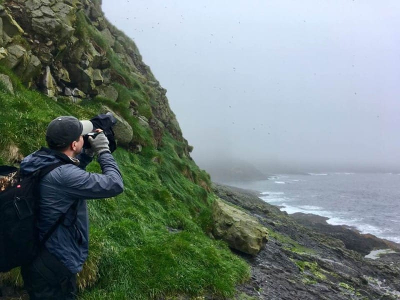 Nathan photographing seabirds mykines faroe islands