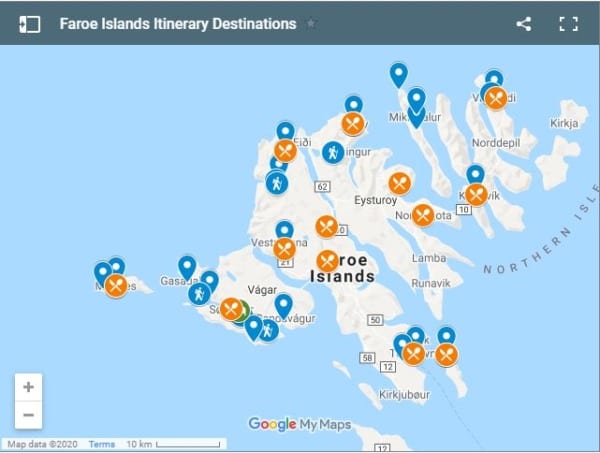 Faroe islands itinerary map